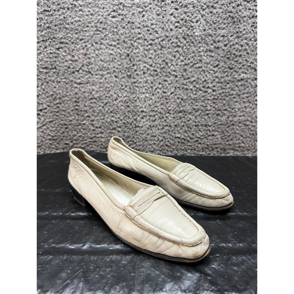 Vintage Helene Arpels Leather Slip On Penny Loafers Ivory Womens Size 8.5 US